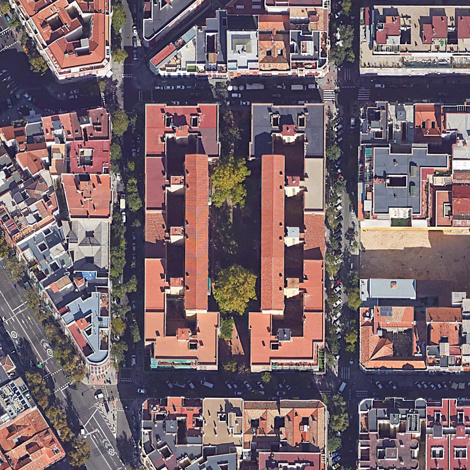 Aerial view of the Casa de las Flores